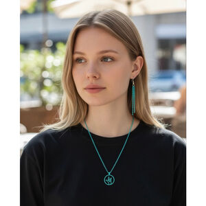 Teal I Love You Hand Sign Necklace & Earring Set NWOT